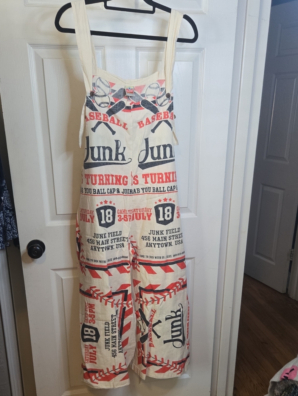 Vintage Feed Sack Inspired Cream Baseball-Print One-Piece Overalls Mi